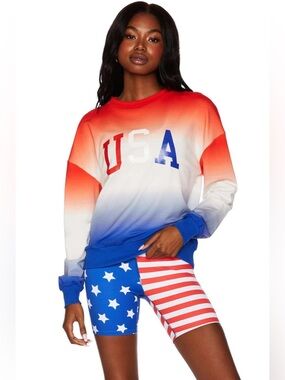 BEACH RIOT Women's USA Sweatshirt  Patriotic Gradient Red White & Blue